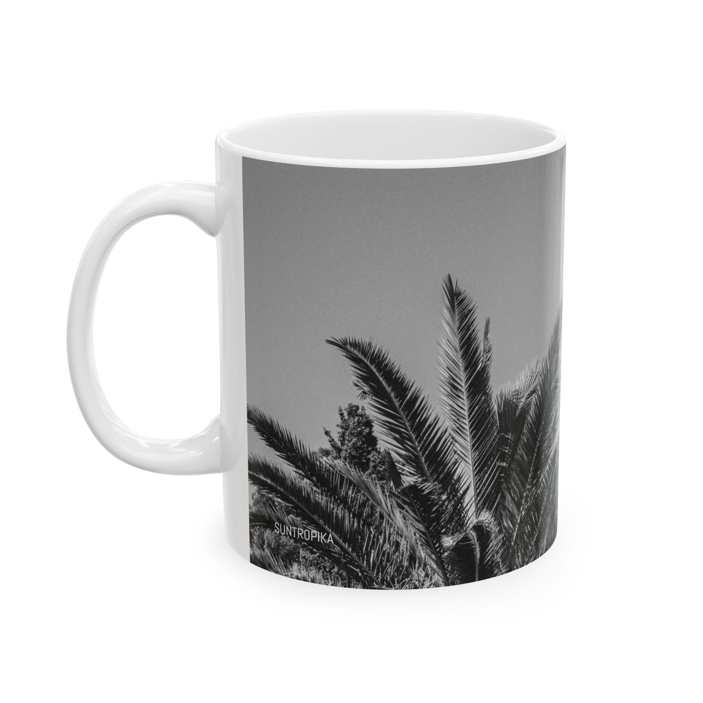 Suntropika Ceramic Mug - Palm Trees in B&W - 11oz - Perfect for Coffee Lovers & Beach Vibes