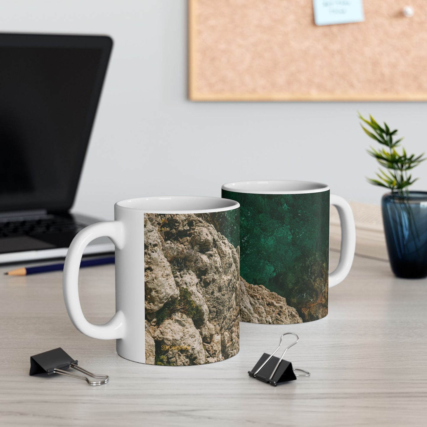 Suntropika Ceramic Mug - Water on the rocks - 11oz - Perfect for Coffee Lovers & Beach Vibes