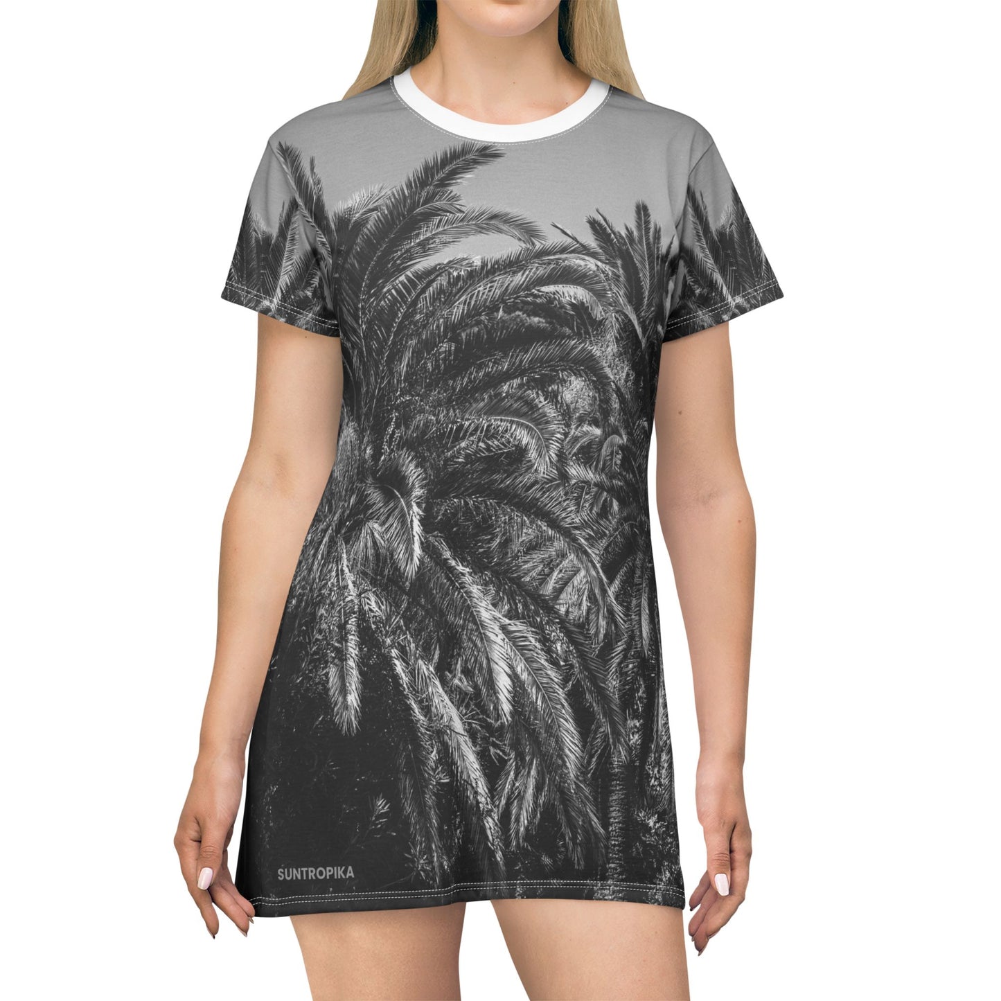 Suntropika T-Shirt Dress with Palm Trees Black & White – Casual Summer Wear
