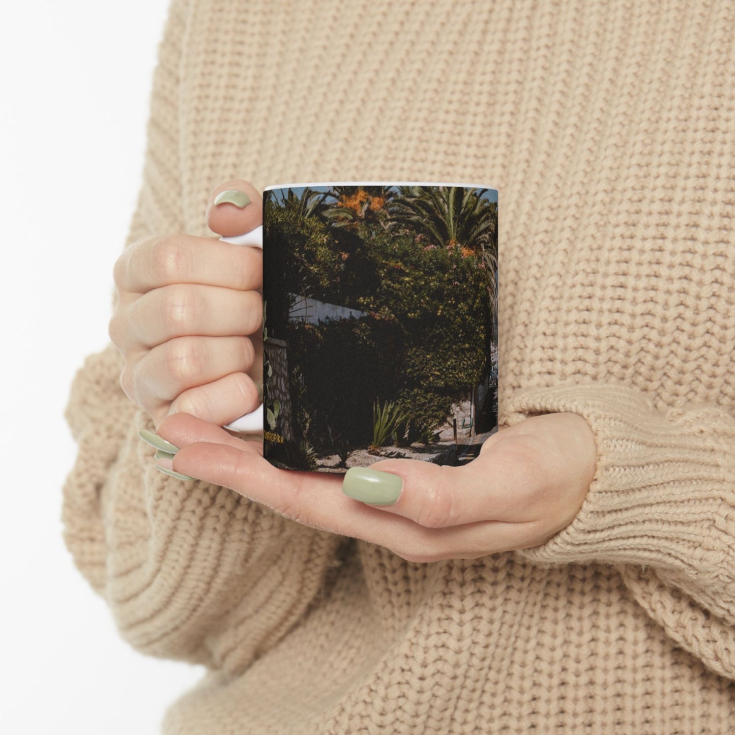 Suntropika Winston Churchill Street in Roquebrune-Cap-Martin Ceramic Mug - 11oz - Perfect for Coffee Lovers & Beach Vibes