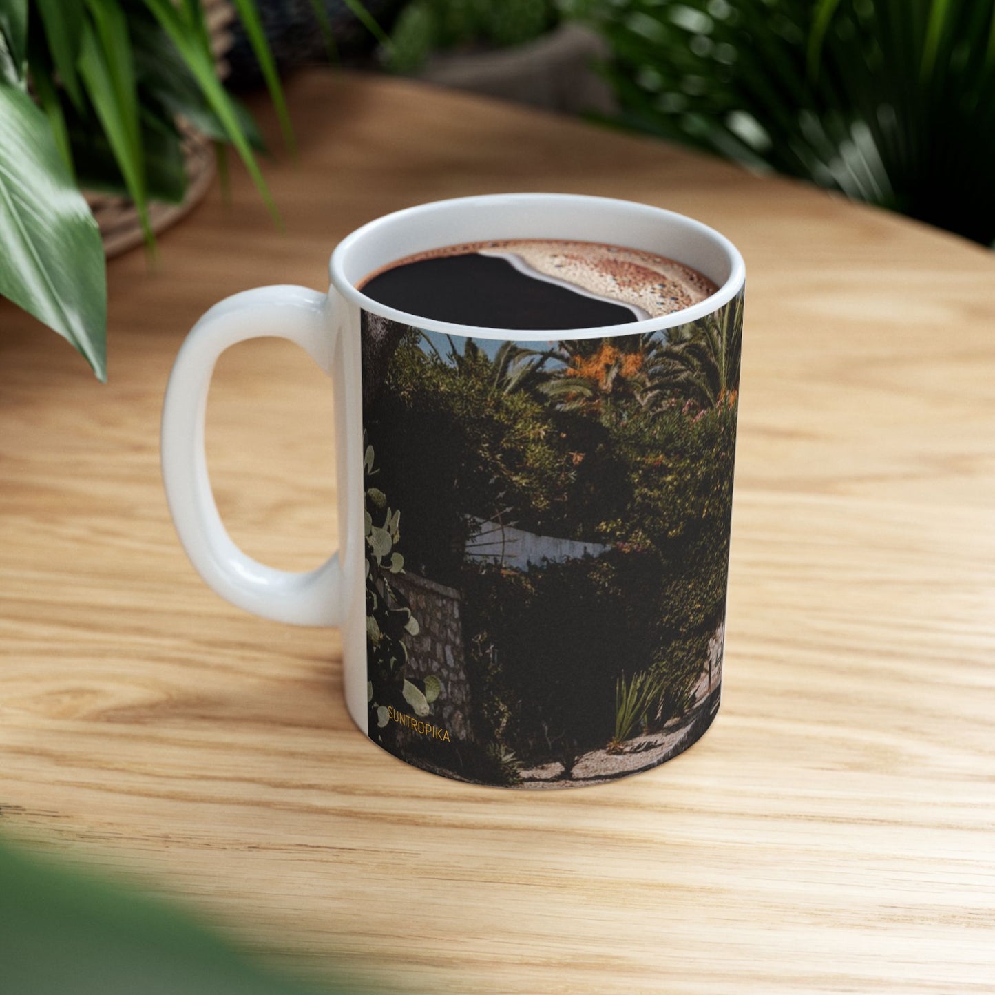 Suntropika Winston Churchill Street in Roquebrune-Cap-Martin Ceramic Mug - 11oz - Perfect for Coffee Lovers & Beach Vibes