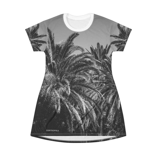 Suntropika T-Shirt Dress with Palm Trees Black & White – Casual Summer Wear