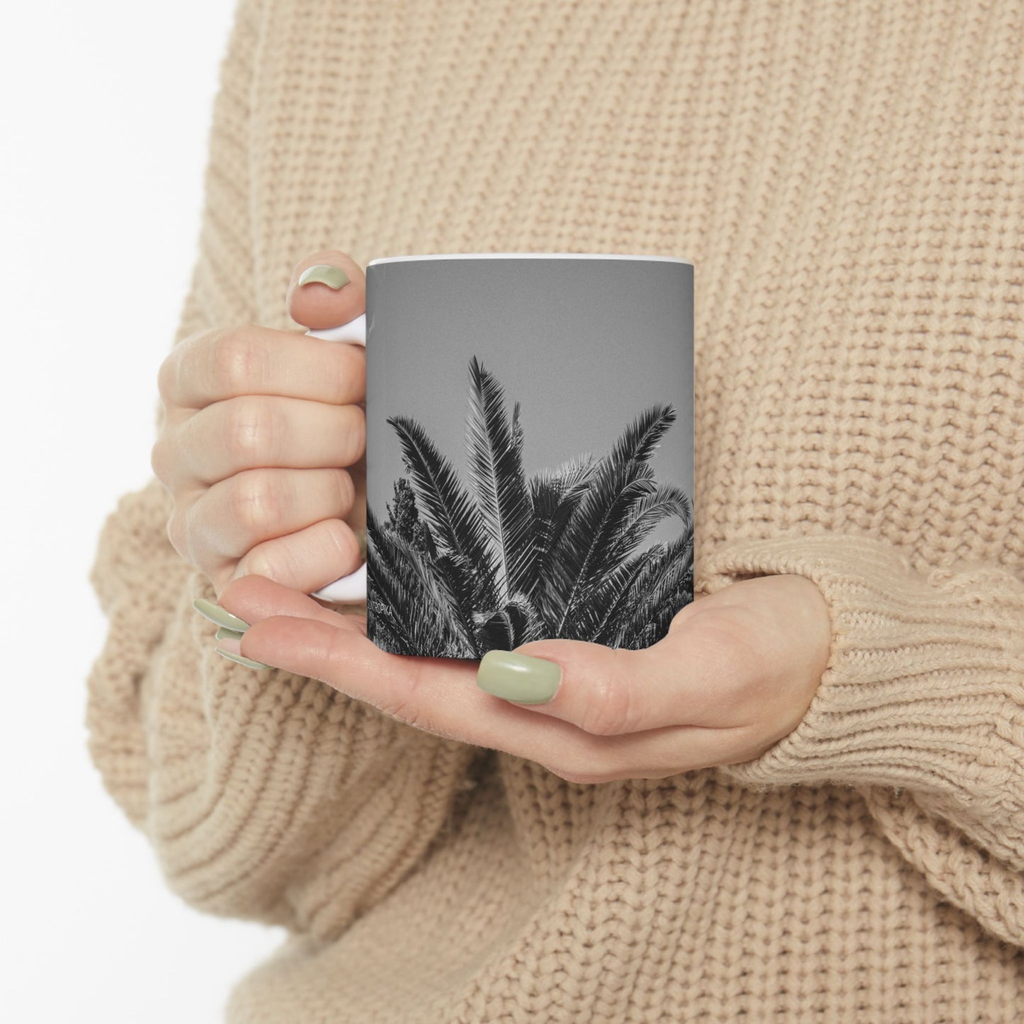 Suntropika Ceramic Mug - Palm Trees in B&W - 11oz - Perfect for Coffee Lovers & Beach Vibes