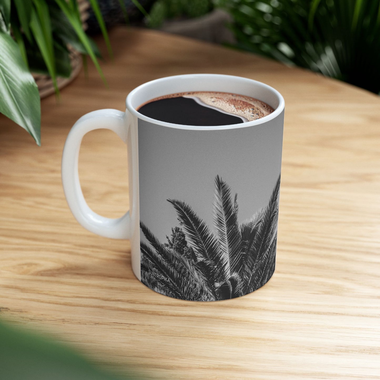 Suntropika Ceramic Mug - Palm Trees in B&W - 11oz - Perfect for Coffee Lovers & Beach Vibes