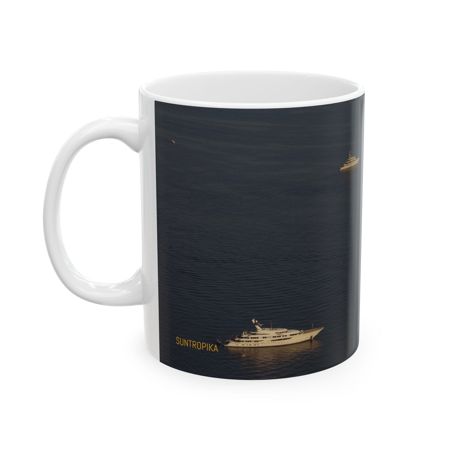 Suntropika Yachts at sea Ceramic Mug - 11oz - Perfect for Coffee Lovers & Beach Vibes