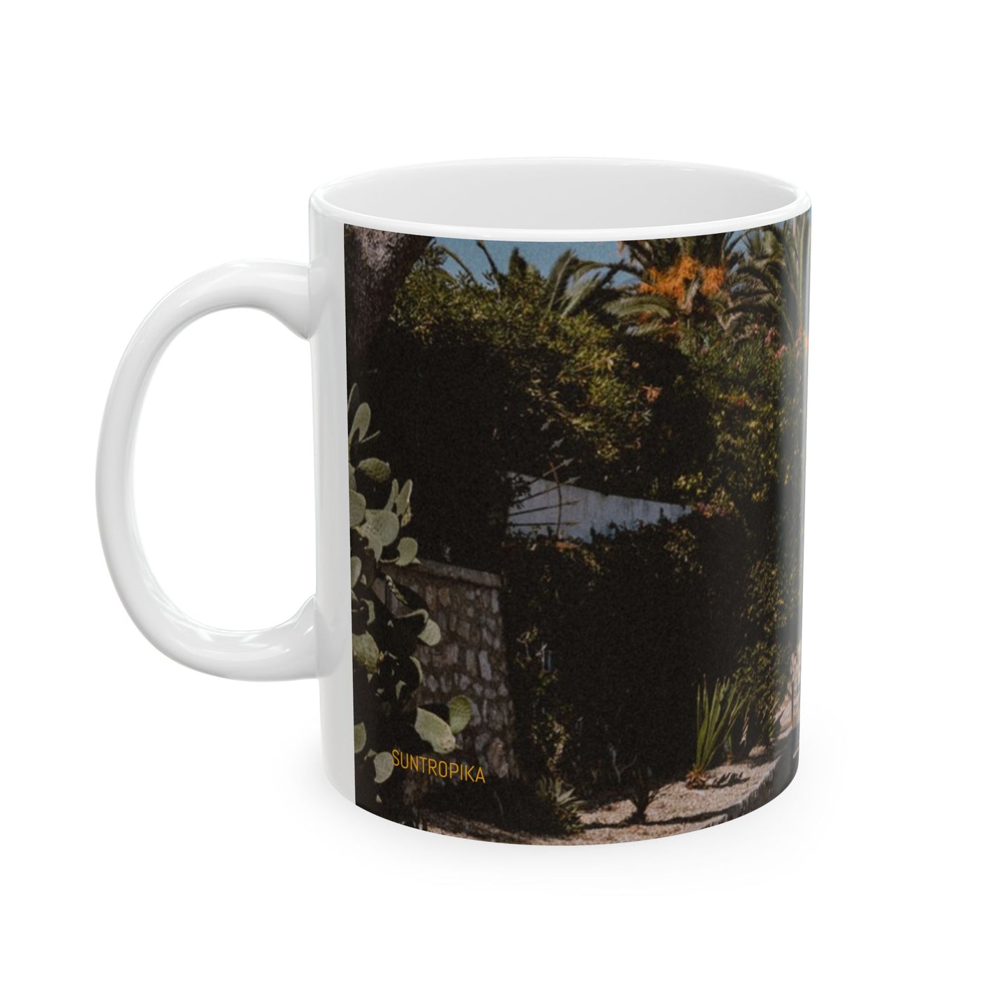 Suntropika Winston Churchill Street in Roquebrune-Cap-Martin Ceramic Mug - 11oz - Perfect for Coffee Lovers & Beach Vibes