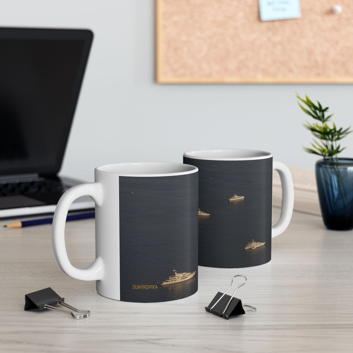 Suntropika Yachts at sea Ceramic Mug - 11oz - Perfect for Coffee Lovers & Beach Vibes