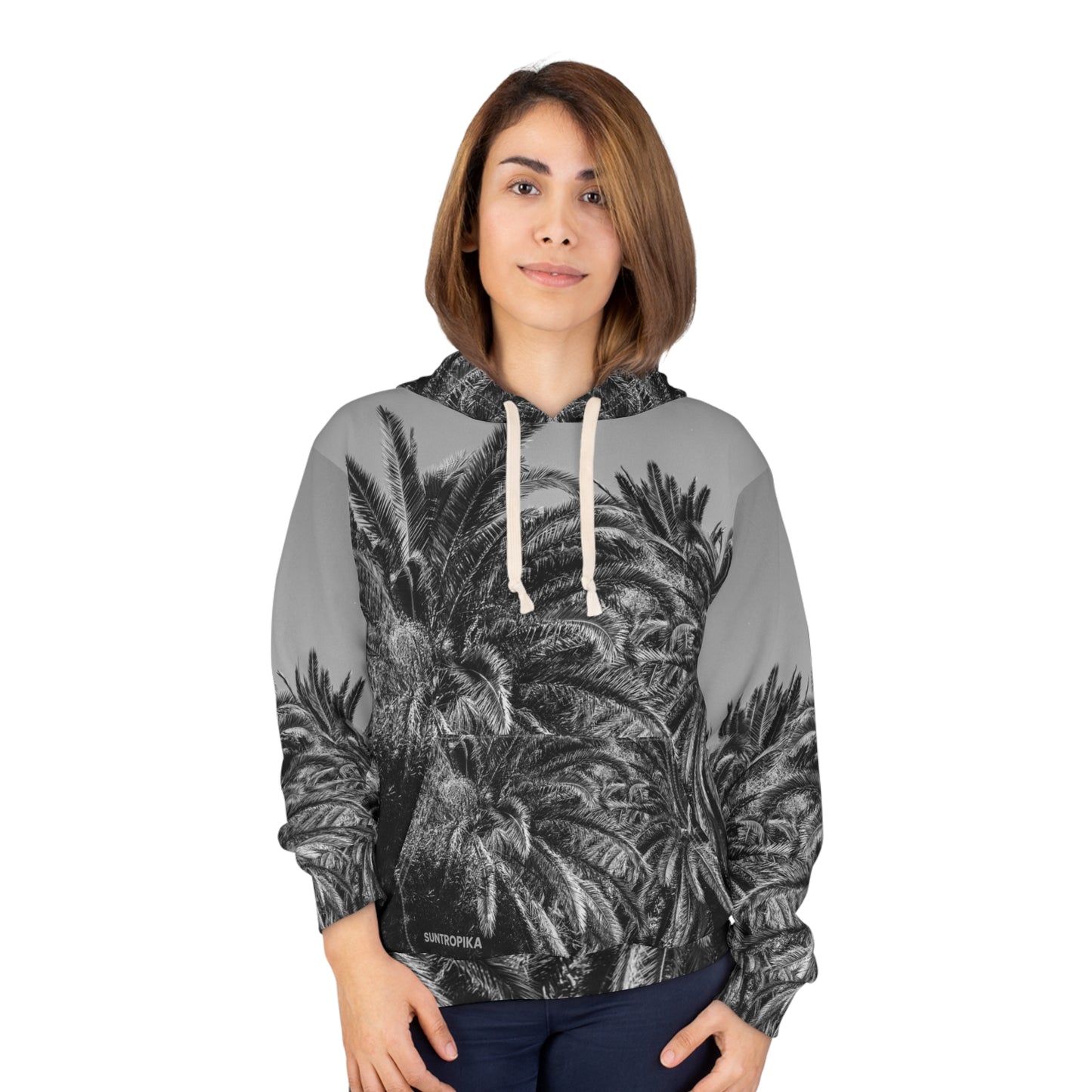 Suntropika Hoodie with Palm Trees B&W - Perfect for Beach Days & Casual Outings