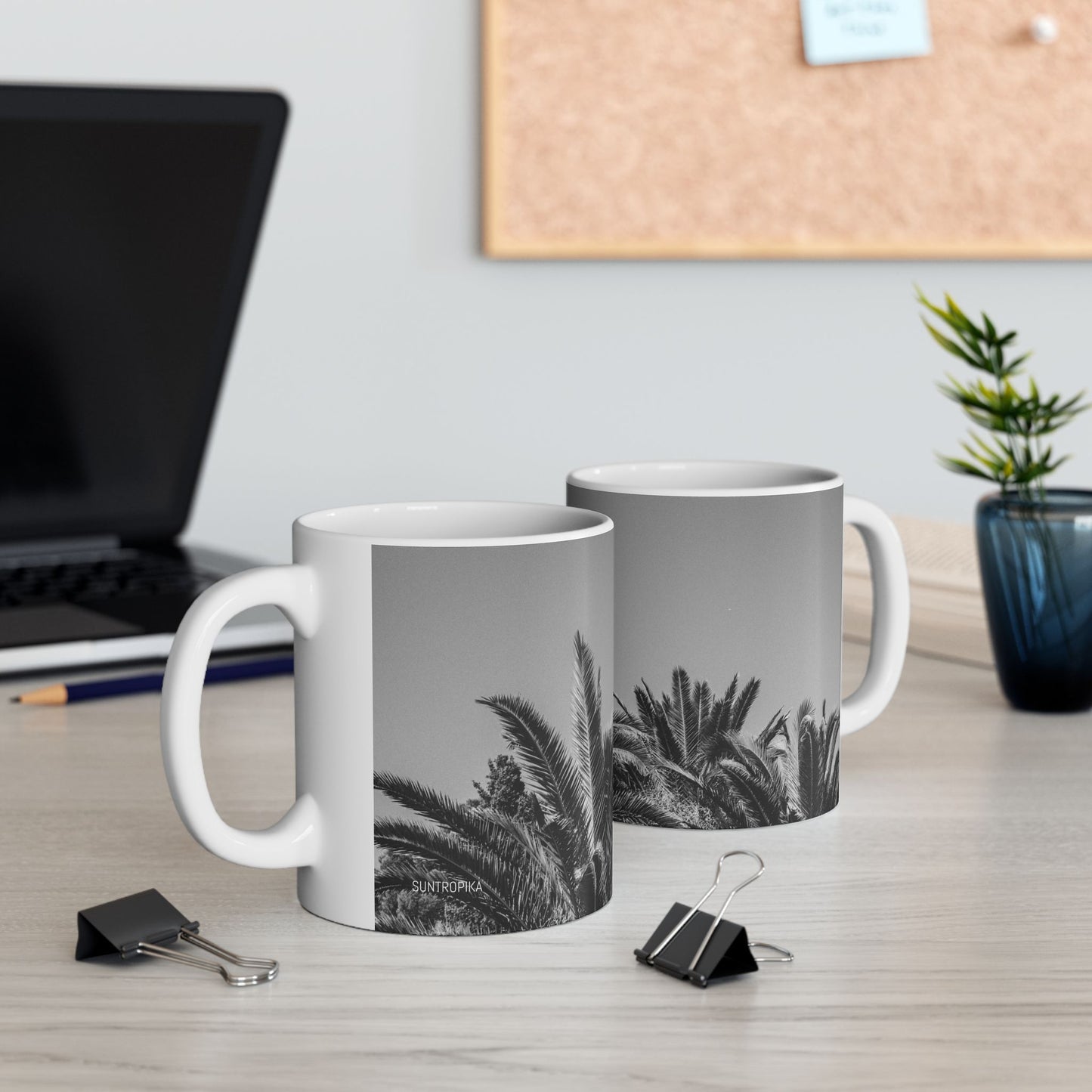 Suntropika Ceramic Mug - Palm Trees in B&W - 11oz - Perfect for Coffee Lovers & Beach Vibes