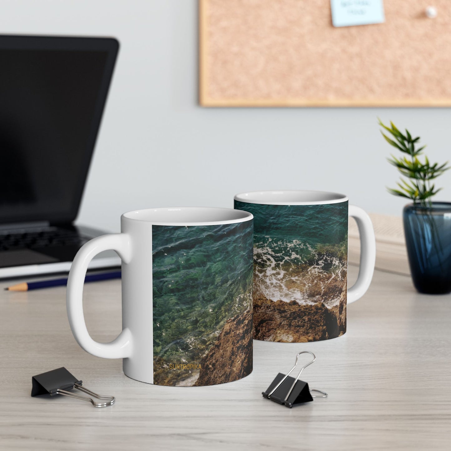 Suntropika Crashing Water Ceramic Mug - 11oz - Perfect for Coffee Lovers & Beach Vibes