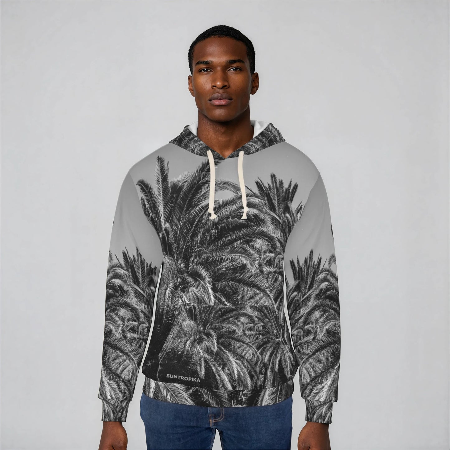 Suntropika Hoodie with Palm Trees B&W - Perfect for Beach Days & Casual Outings