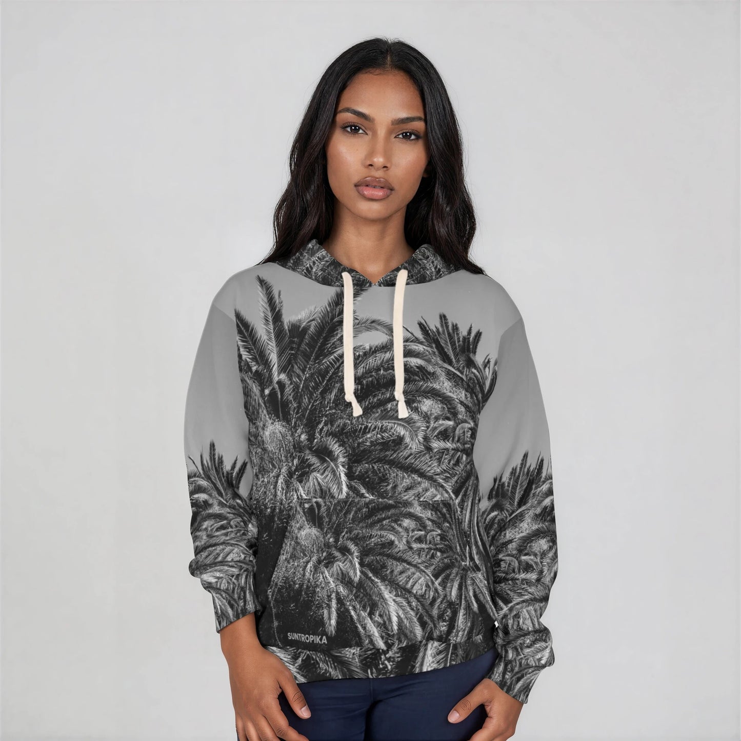 Suntropika Hoodie with Palm Trees B&W - Perfect for Beach Days & Casual Outings