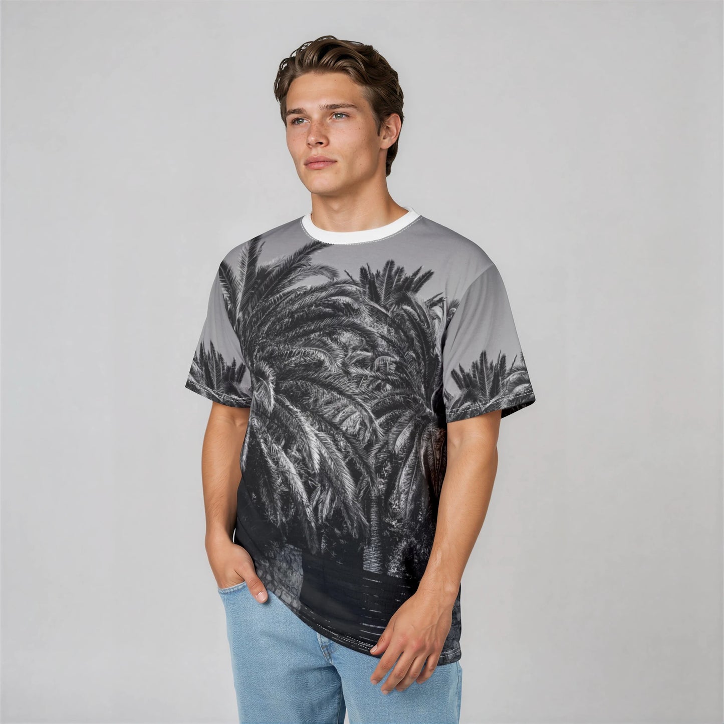 Suntropika T-shirt with Palm Trees B&W - Perfect for Summer Adventures